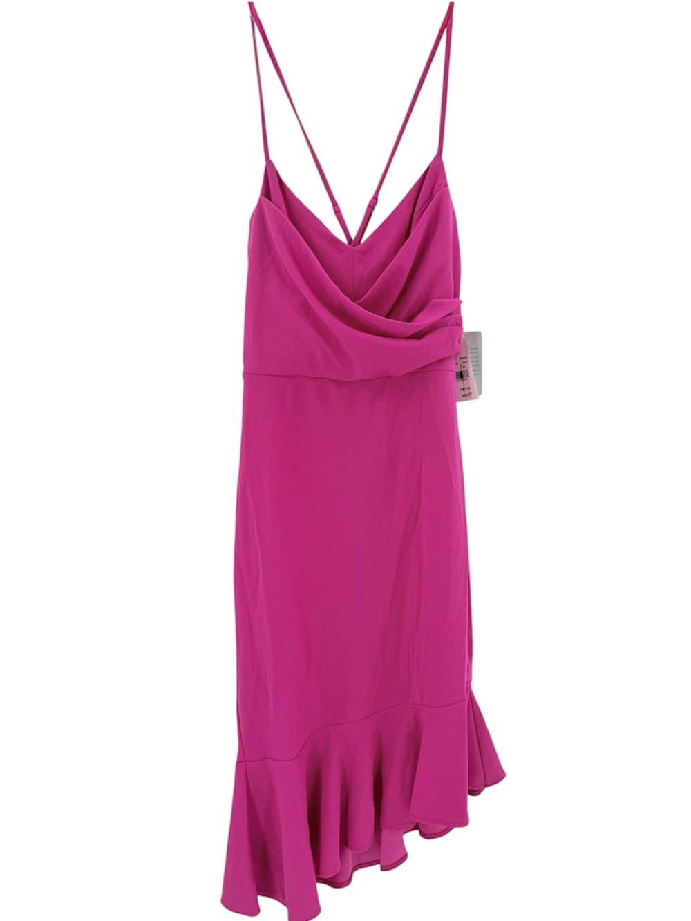 bebe Hot Pink Cowl Ruffle Midi Dress Wedding Guest M NWT